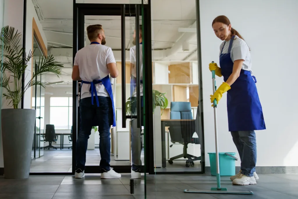 professional cleaning service people working together office Commercial Janitorial Services